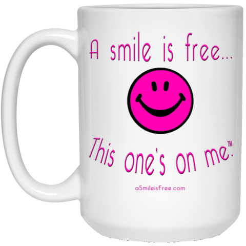 21504 15 oz. White Mug Neon Pink Smile
