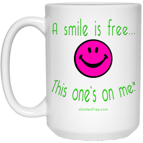 21504 15 oz. White Mug Neon Pink Smile/NG